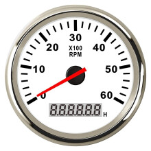 85mm Tachometer Gauge with Hour Meter, 6000 RPM, Red Backlight, Adjustable Speed Ratio, 12V/24V
