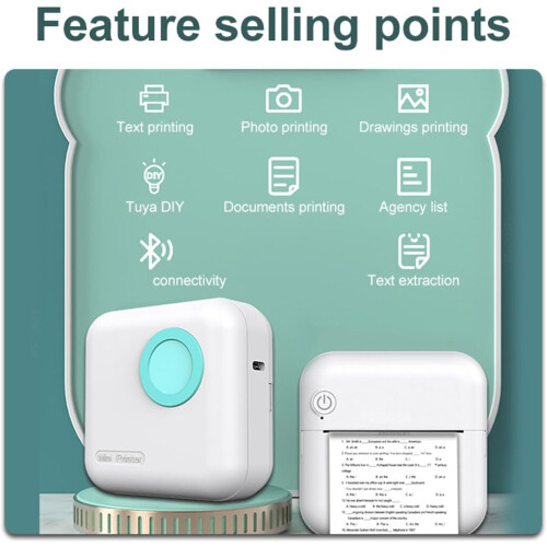 Portable Bluetooth Thermal Printer Inkless Wireless Smart App Control for Students Home Office 2