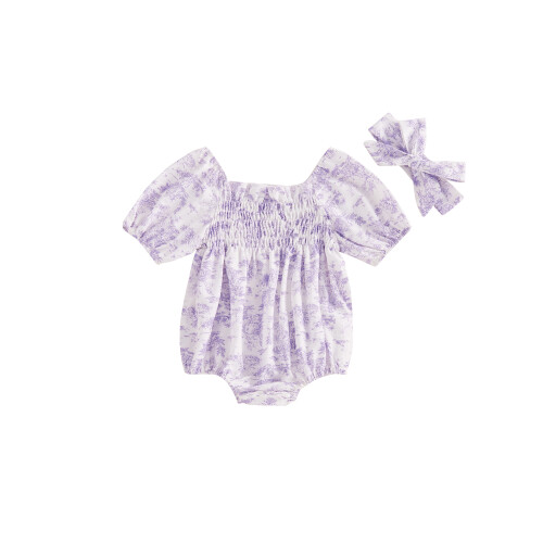 (3-6M, PURPLE) Dětské overaly s s čelenkou