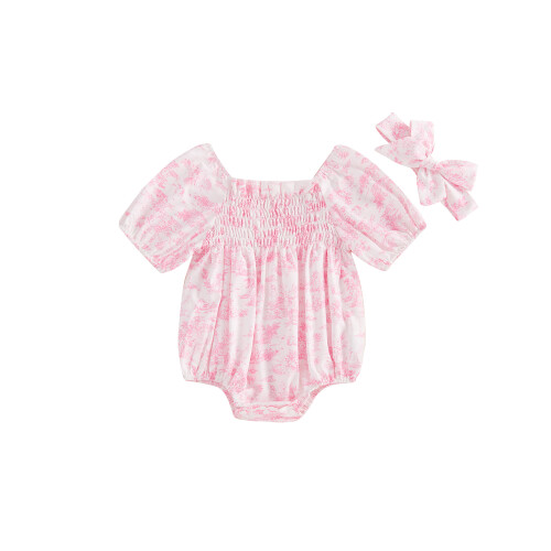 (3-6M, Pink) Dětské overaly s s čelenkou