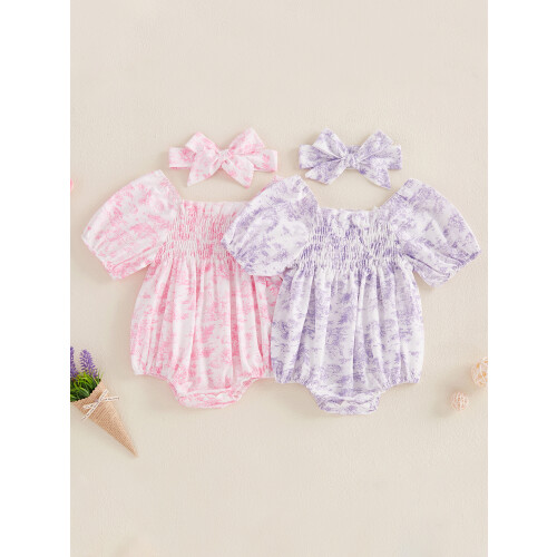 (3-6M, PURPLE) Dětské overaly s s čelenkou 1