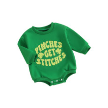 (12-18 Months, Green) Combinaison bébé manches longues, imprimé lettres irlandaises, vêtements mignons pour nouveau-né fille et garçon