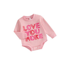 (12-18 Months, Pink) Baby-Jumpsuit zum Valentinstag mit Buchstaben- und Herzmuster, Rundhalsausschnitt und langen Ärmeln