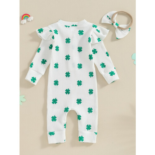 (6-12 Months, White) Baby-Strampler im irischen passendem Haarband 1