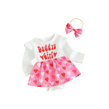 (3-6 Months, Pink) Baba lány Valentin-napi ruha fejpánttal