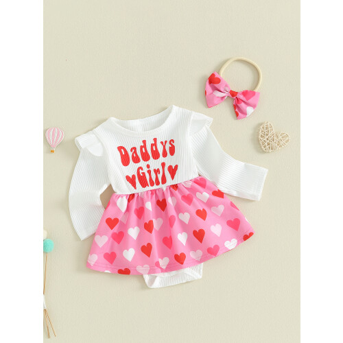 (3-6 Months, Pink) Baba lány Valentin-napi ruha fejpánttal 2