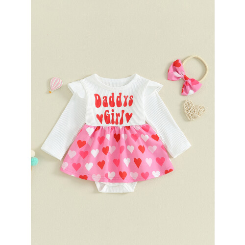 (3-6 Months, Pink) Baba lány Valentin-napi ruha fejpánttal 1