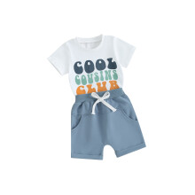 (3-6 Months, White) Letní oblečení pro batolata, trička s potiskem písmen, topy a kraťasy, 2 kusy