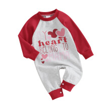 (3-6 Months, Red) Grenouillères bébé Saint-Valentin, coeurs et lettres, manches longues contrastées