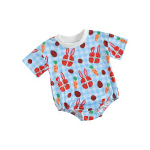 (3-6 Months, Blue) Leabaín Cásca do Naíonáin le Prionta Coinín & Cairéad, Romper Gearr-Mhuinchillí Muineál Babhta, Éadaí Leanaí