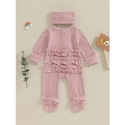 (6-12 Months, Lotus Color) Βρεφική Ολόσωμη Φόρμα με Βολάν 2