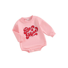 (6-12 Months, Pink) Romper Fómhair do Chailíní na Naíonáin, Bándearg le Muinchille Fada, Bróidnéireacht Litreacha