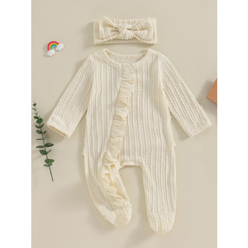 (Newborn, Apricot) Βρεφική Ολόσωμη Φόρμα με Βολάν 1