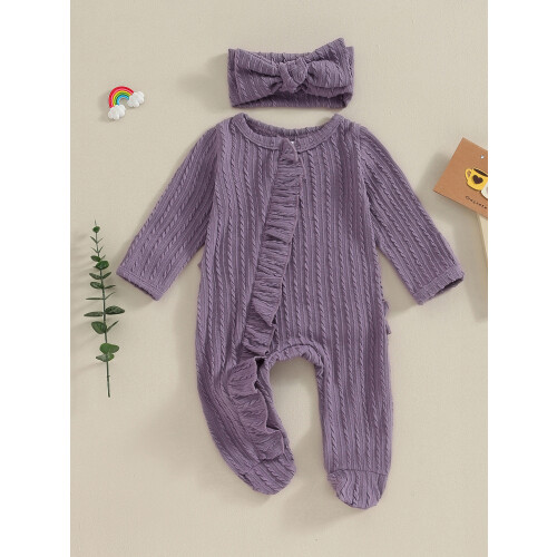 (3-6 Months, Purple) Βρεφική Ολόσωμη Φόρμα με Βολάν 1