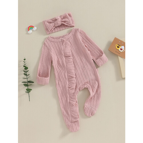 (6-12 Months, Lotus Color) Βρεφική Ολόσωμη Φόρμα με Βολάν 1