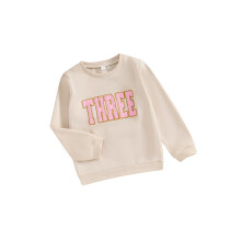 (3-4 Years, Khaki) Herbst-Sweatshirts für Mädchen, langärmelig, Rundhalsausschnitt, Buchstabenstickerei, lockere Passform, Pullover-Tops
