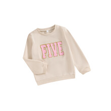 (5-6 Years, Khaki) Herbst-Sweatshirts für Mädchen, langärmelig, Rundhalsausschnitt, Buchstabenstickerei, lockere Passform, Pullover-Tops