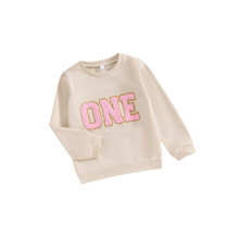 (1-2 Years, Khaki) Herbst-Sweatshirts für Mädchen, langärmelig, Rundhalsausschnitt, Buchstabenstickerei, lockere Passform, Pullover-Tops
