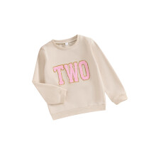 (2-3 Years, Khaki) Herbst-Sweatshirts für Mädchen, langärmelig, Rundhalsausschnitt, Buchstabenstickerei, lockere Passform, Pullover-Tops