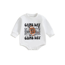 (6-12 Months, Ivory) Combinaisons pour bébés, vêtements nourrissons, imprimé rugby, col rond, manches longues, bodies automne