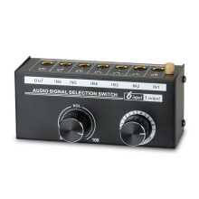 Audioschakelaar -6-Weg 3,5/6,35 mm Stereo Audioschakelaar - Signaalbronschakelaar Selectorsplitterbox met Lijncontroller