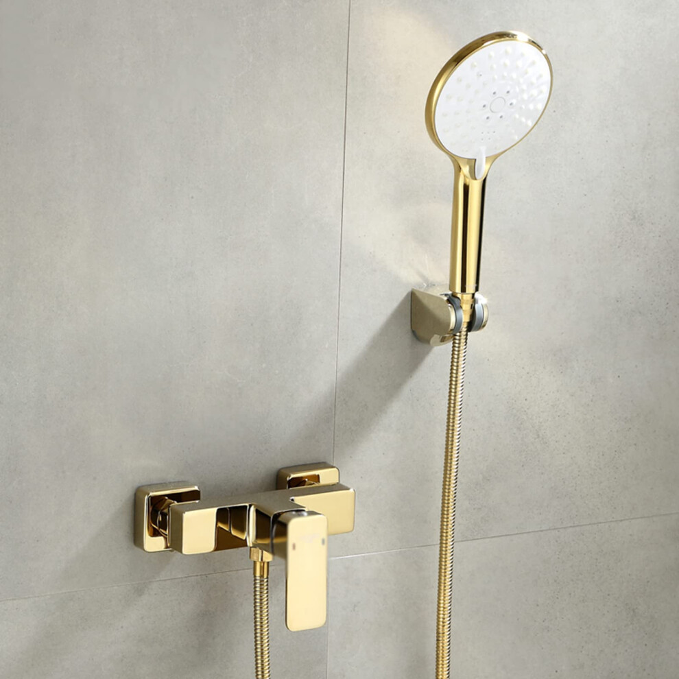 Bathtub Taps Wall Mounted Bath Mixer Tap, Hot Cold, 3Mode Shower, Single Lever Gold Finish 9187378466254