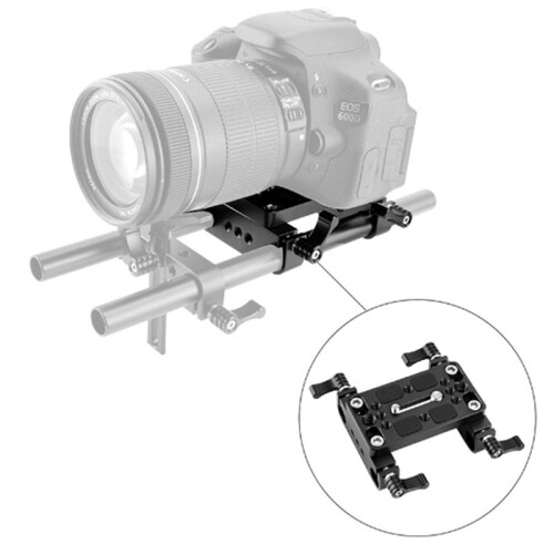Camera Mounting Plate Pro DSLR Shoulder Mount Support Rig Tripod Mount Plate with Lens Support 15mm Rods(B) 1