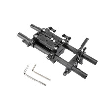 Placa de Montaje para Cámara Pro DSLR Soporte para Montaje en Hombro Placa de Montaje para Trípode con Soporte para Lentes Varillas de 15 mm (A)