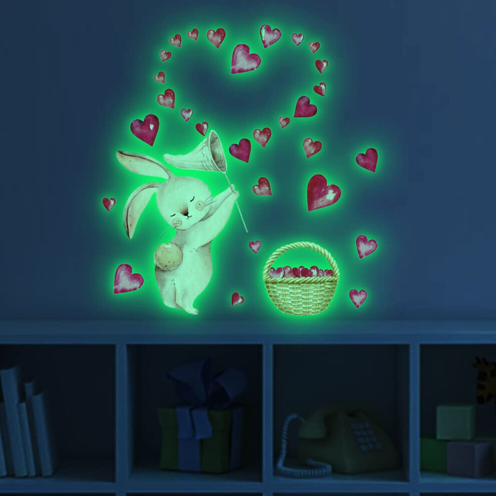 Cartoon Rabbit Heart Luminous Wall Sticker Glow In The Self-Adhesive Decals For Kids Room Bedroom Home Decor Dark