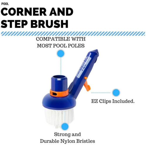 Pool Cleaning Brush with 45 Angled Head for HardtoReach Corners, Steps and Tiles, Durable PC Material 2