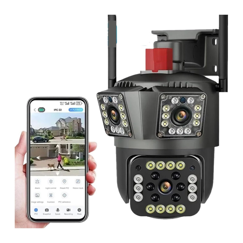 Security Camera 4K Ptz Wifi With Three Screen Display Motion Detection Weatherproof Outdoor Ip Surveillance 9347817677553