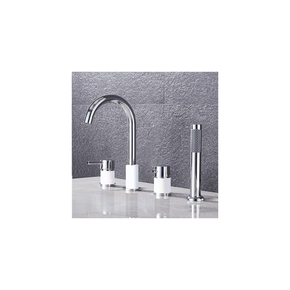 Shower Head Set With Bathtub Mixer Tap, Handheld Shower, Hose, Chrome Finish, Tub Filler Mixer White Chrome 9199774132480