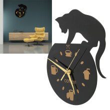 Küchen-Wanduhr Kaffee-Katze 3D Acryl Silikonwasserfest ruhig 315g