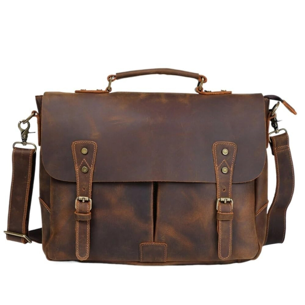 Briefcase Leather With Multicompartment Organizer, Waterresistant, 14Inch Laptop Satchel, Dark Brown 9199774132923
