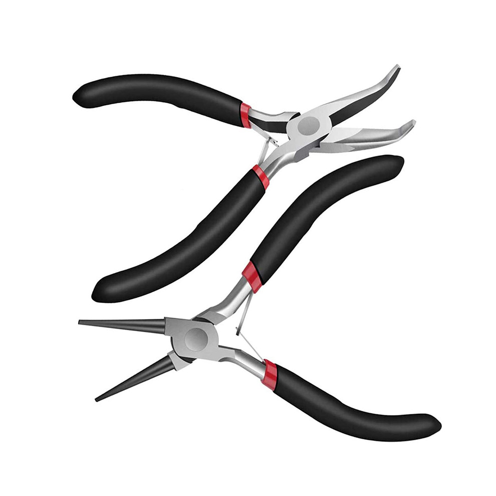 2Pack Bent Chain Nose Pliers And Round Nose Pliers For Crafting And Repair, Jewelry Making Supplies 4712458306684