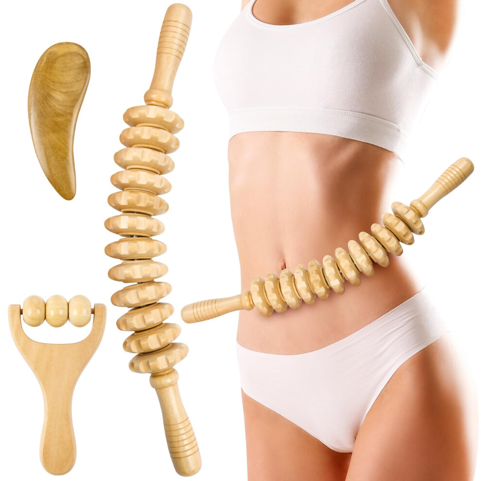 Wood Therapy Massage Roller Set 3PCS Anti Cellulite Wooden Tools for Lymphatic Drainage and Muscle Relief