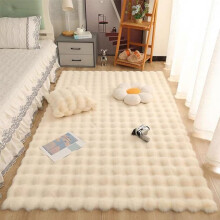 Fluffy Bedside Rug Beige Faux Fur 80x180 Cm Deep Structure Bubble Shape NonSlip Plush Rectangular Bedroom Rug