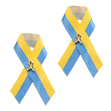 Ukrainische Flagge Friedensknoten Brosche Blau-Gelber Band Abzeichen 5x7,6 cm