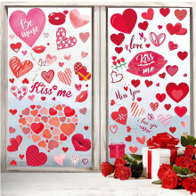 Valentine Stickers Pink Heart Window Decals Vinyl 9 Sheets Romantic Playful Style Valentine's Day Symbols