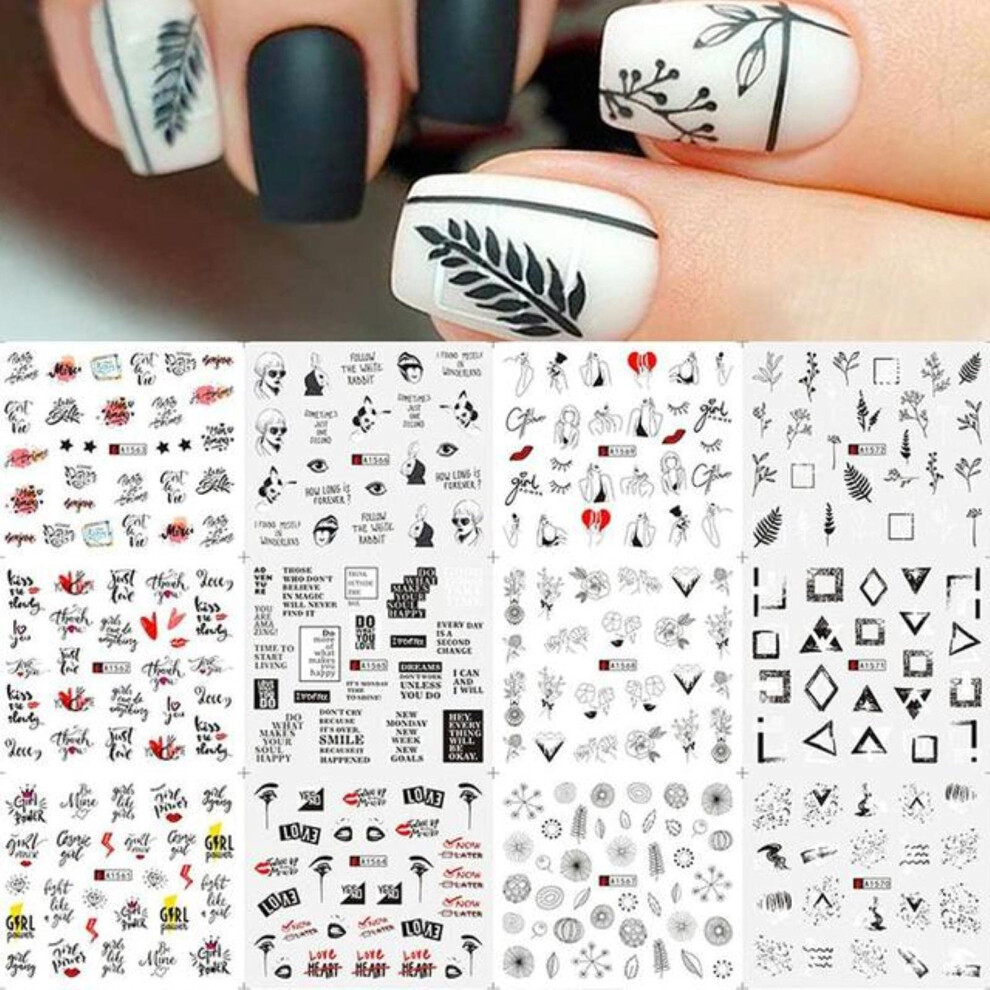 Nail Art Stickers Set with Mixed Floral Geometric Water Transfer Decals for LongLasting Manicures