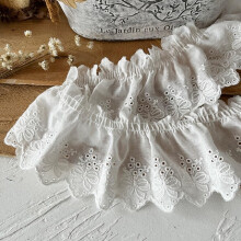 White Ruffled Lace Trim 5 Yards Poly Cotton 7cm Wide Edging for Sewing and DIY Crafts
