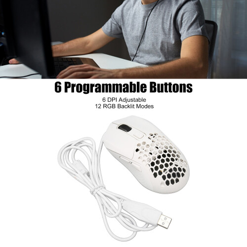 Wired RGB Ergonomic Gaming Mouse, Adjustable 7200DPI, 6 Programmable Buttons, 4.9ft Cable, White 2