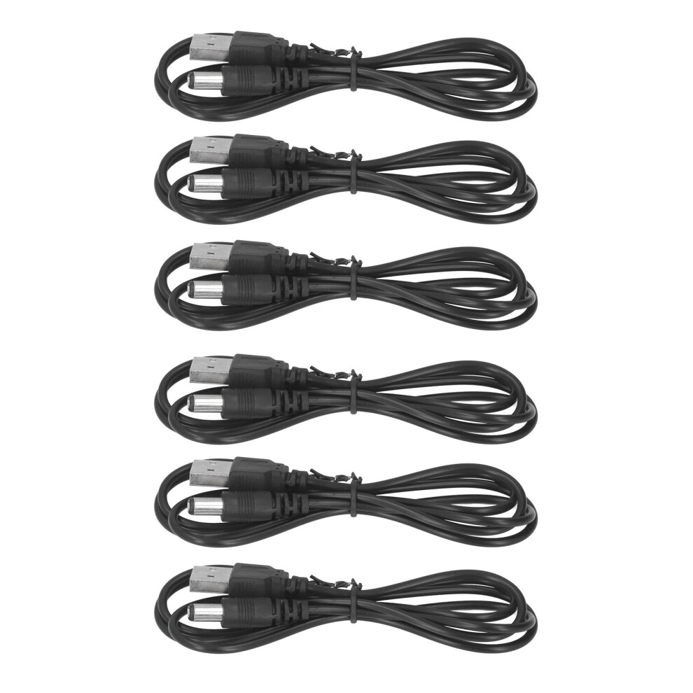 6Pcs 5V Dc Power Cable Usb 2.0 A Male To 5.5X2.1mm Barrel Jack Black 8741375911295