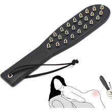 Studded Spanking Paddle for Adult BDSM, Leather Flogger with Rivets for Couples, Unique Design for Fetish Play (Black)