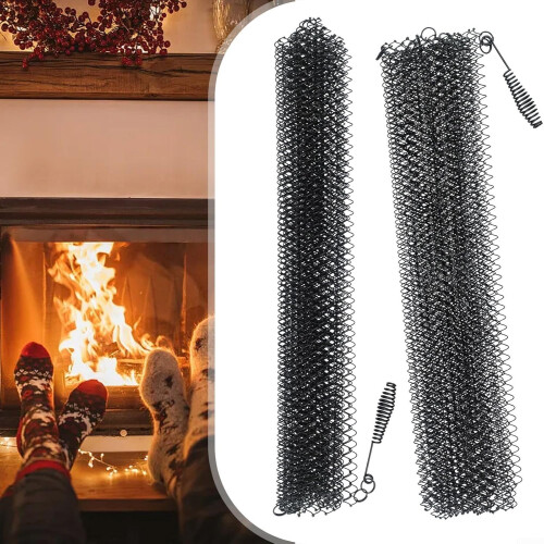 Fireplace Mesh Curtain Pair, Spark Prevention Features, 2 Panels, Stylish Design 2
