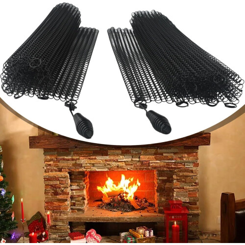 Fireplace Mesh Curtain Pair, Spark Prevention Features, 2 Panels, Stylish Design 1