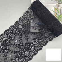 Black Floral Lace Trim 15cm Wide Elastic Ruffle Ribbon for Sewing and Dressmaking 2m