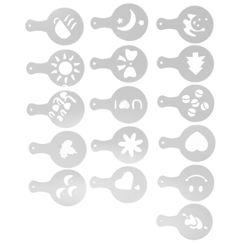 16PCS Coffee Stencils – Multipurpose Cake Decor, PP, 8.5cm 1