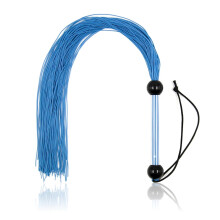 Adult Sex Toys Elastic Silicone Silk Tassel Whip with Acrylic Tube Handle for Women and Couples - Blue Flirt Whipping Tool