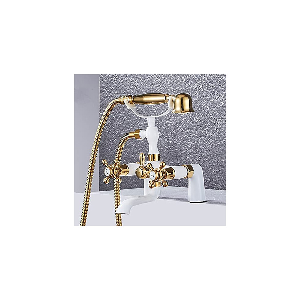 Bathtub Faucet Set With Shower Antique Telephone Style, Gold Finish, Swivel Tub Spout, Dualhandle Mixer, Timeless 9199774135771